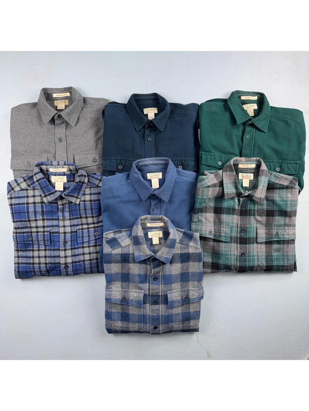 LL Bean Lot of 7 Mens M Shirts Chamois Cloth Flannel Pockets VTG Y2K Heavyweight